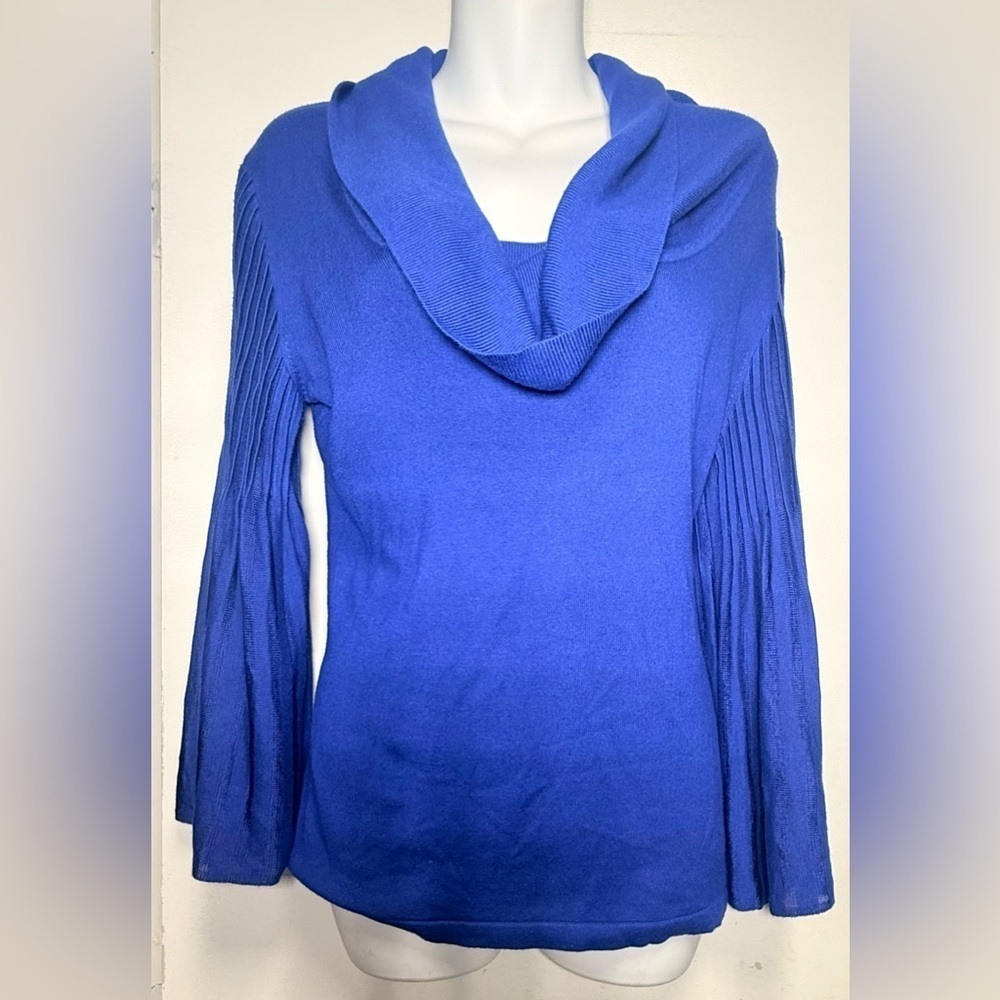 Ellen Tracy Blue Cowl Neck Sweater with Ribbed Knit